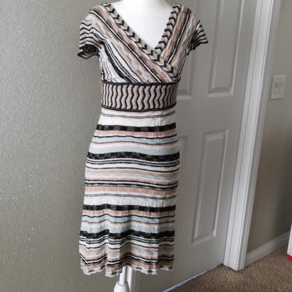 Missoni style cap sleeve a-line fine knit dress